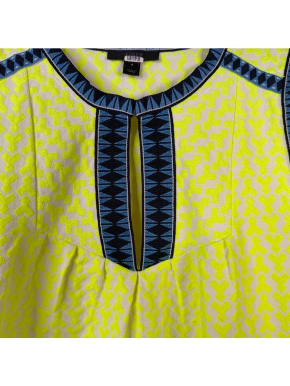 J.CREW Neon Arrow Print Mod Shift Dress Pockets Yellow White Sz 4 Resort Yacht - Picture 6 of 14